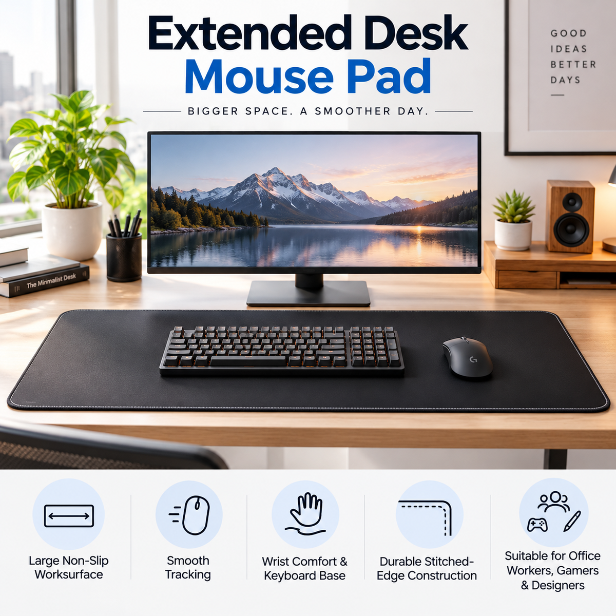 TRUPEM Extended Desk Mouse Pad | Large Non-Slip Worksurface Design | Provides Smooth Tracking, Wrist Comfort & Keyboard Base | Durable Stitched-Edge Construction | Suitable for Office Workers, Gamers & Designers