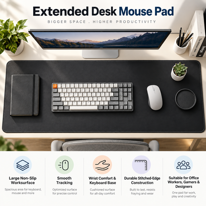 TRUPEM Extended Desk Mouse Pad | Large Non-Slip Worksurface Design | Provides Smooth Tracking, Wrist Comfort & Keyboard Base | Durable Stitched-Edge Construction | Suitable for Office Workers, Gamers & Designers