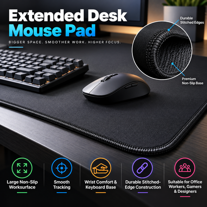 TRUPEM Extended Desk Mouse Pad | Large Non-Slip Worksurface Design | Provides Smooth Tracking, Wrist Comfort & Keyboard Base | Durable Stitched-Edge Construction | Suitable for Office Workers, Gamers & Designers